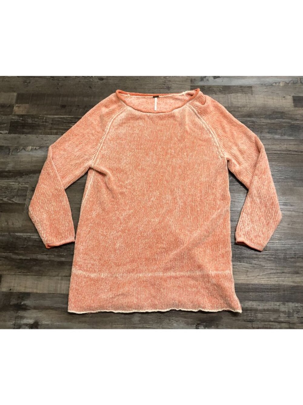 Free People Womens Small Lenox Tunic Sweater Orange Long Sleeve Oversize Raw Hem